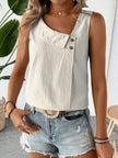 Decorative Button Asymmetrical Striped Tank Top  Style Ratio