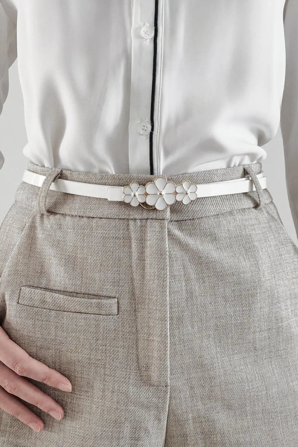 Flower Decor Skinny PU Belt  Style Ratio