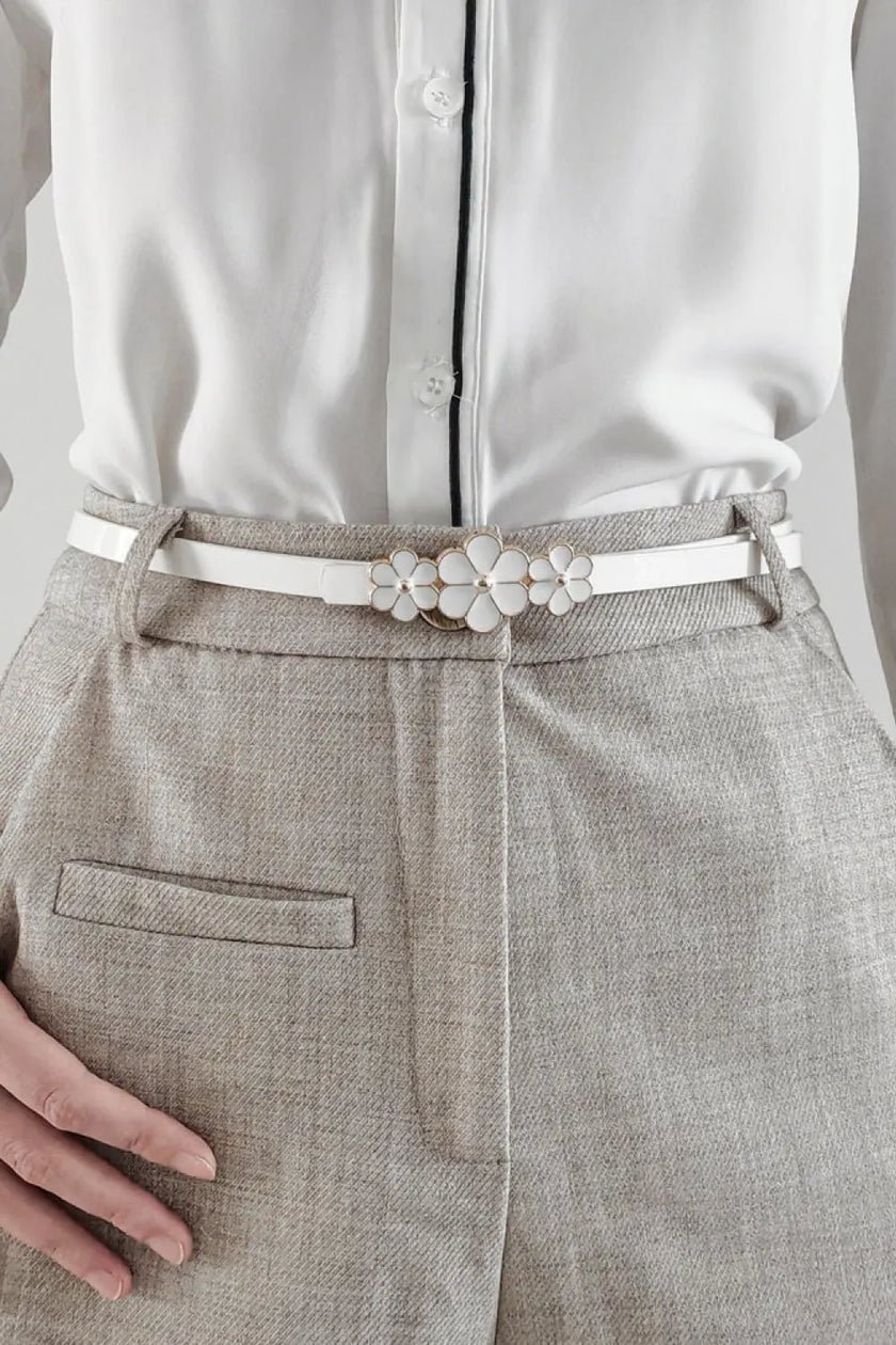 Flower Decor Skinny PU Belt  Style Ratio