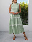 Smocked Striped Lace Trim Sleeveless Midi Dress  Style Ratio