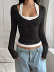Slim Fit Long Sleeve Two Piece Shirt  Style Ratio