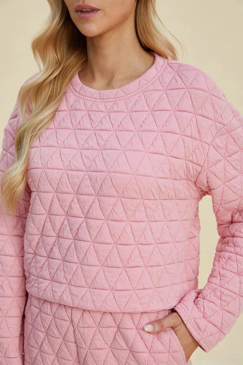 Double Take Texture Round Neck Long Sleeve Top and Shorts Set  Style Ratio