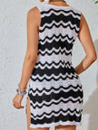Contrast Wave Striped Knit Slit Cover Up  Style Ratio