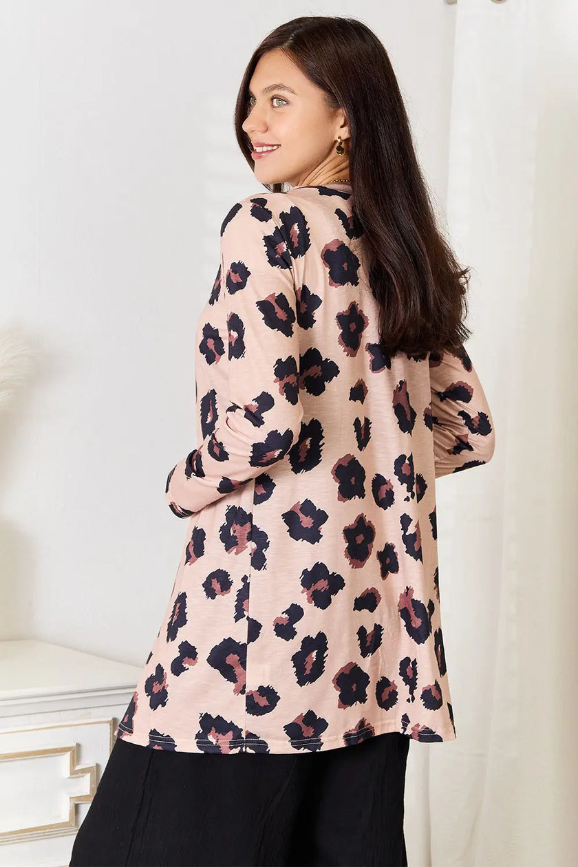 Double Take Printed Button Front Longline Cardigan  Style Ratio