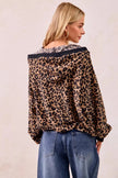 BiBi Leopard Print Waffle Half Zip Up Hoodie W Pocket  Style Ratio