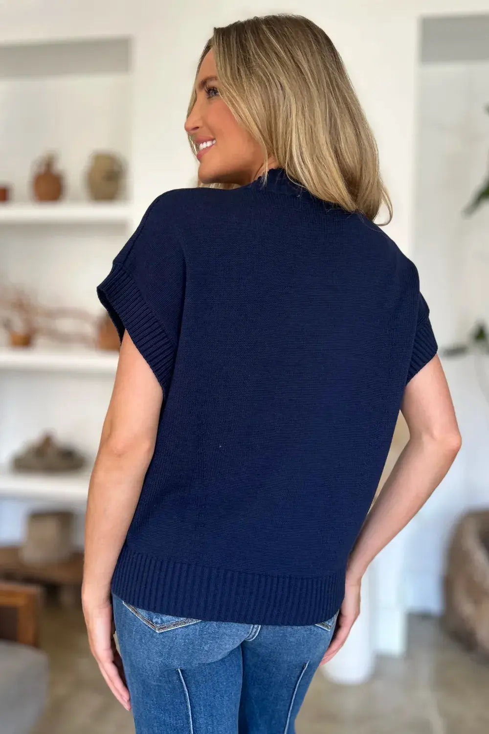 Double Take Full Size Mock Neck Short Sleeve Sweater  Style Ratio