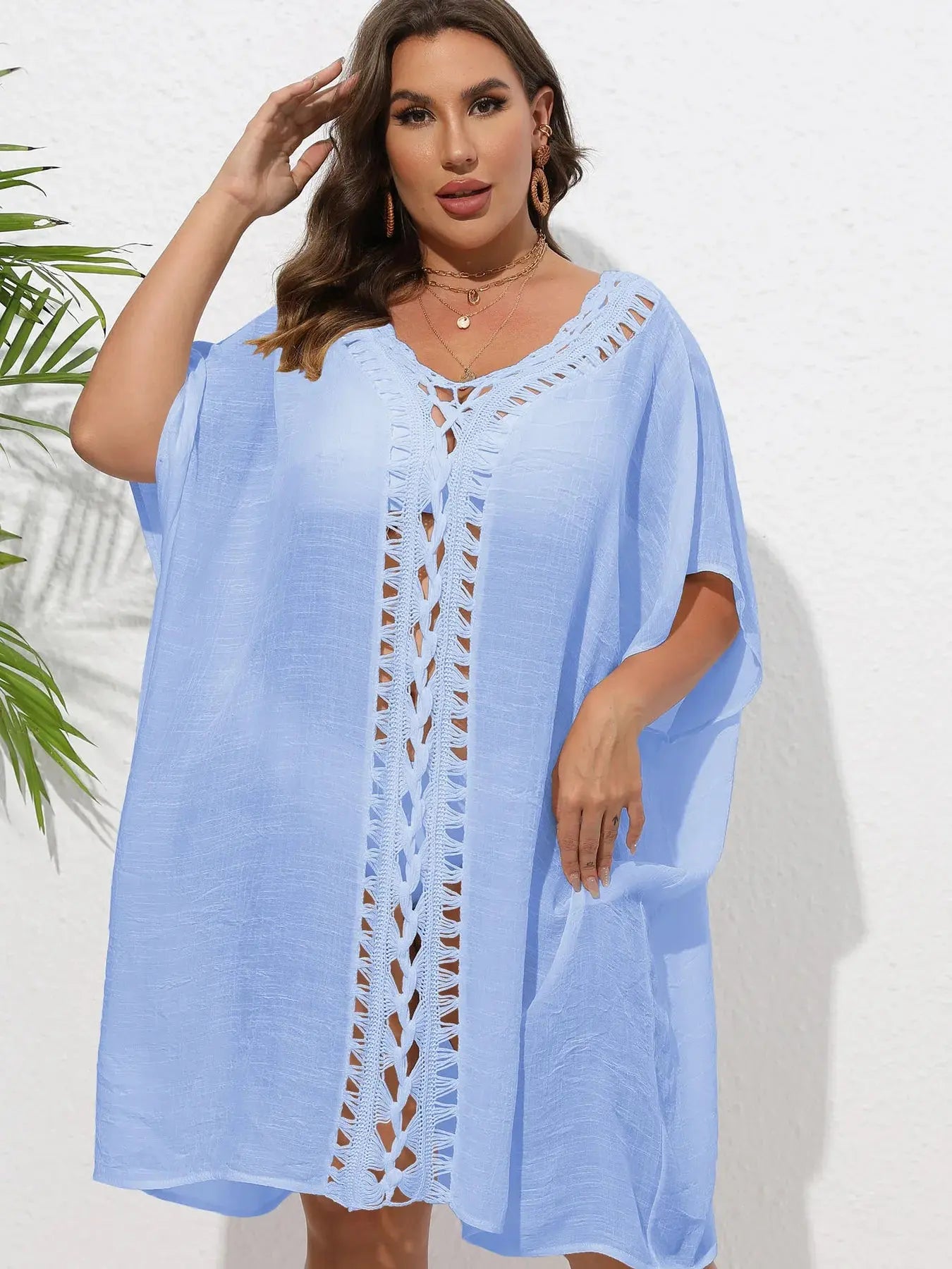 Crochet Trim V-Neck Beach Cover Up  Style Ratio