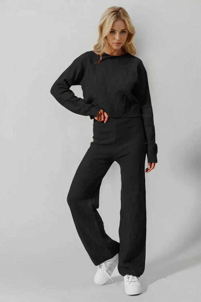 Double Take Full Size Checkered Round Neck Top and Pants Set  Style Ratio