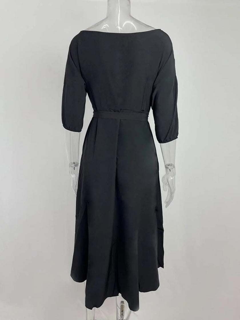 Boat Neck Tie Waist Midi Dress  Style Ratio