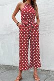 Perfee Polka Dot Grecian Wide Leg Jumpsuit  Style Ratio