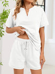 Notched Short Sleeve Top and Shorts Set  Style Ratio