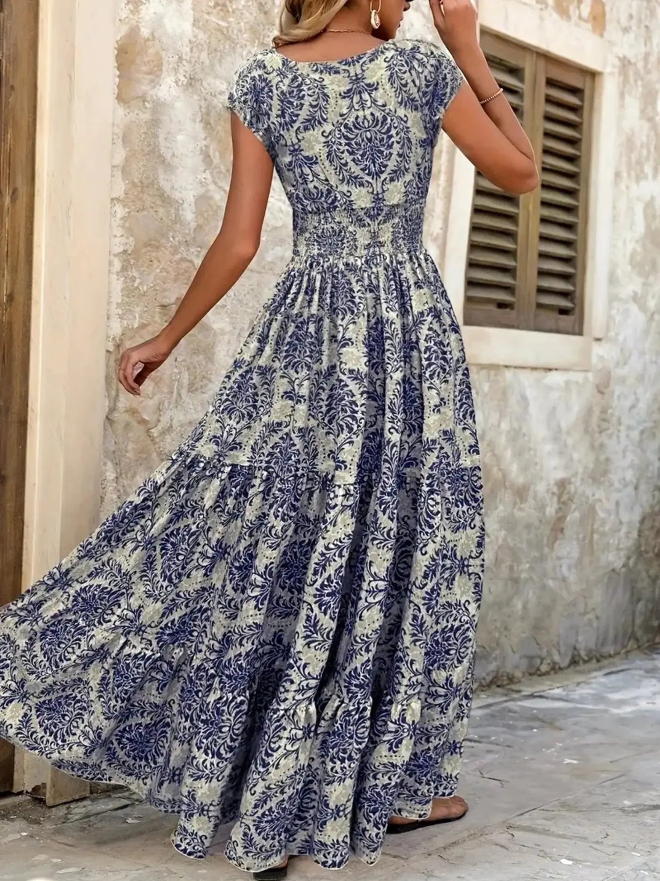 Printed Cap Sleeve Maxi Dress  Style Ratio