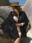 Embroidered Open Front Long Sleeve Cover Up  Style Ratio
