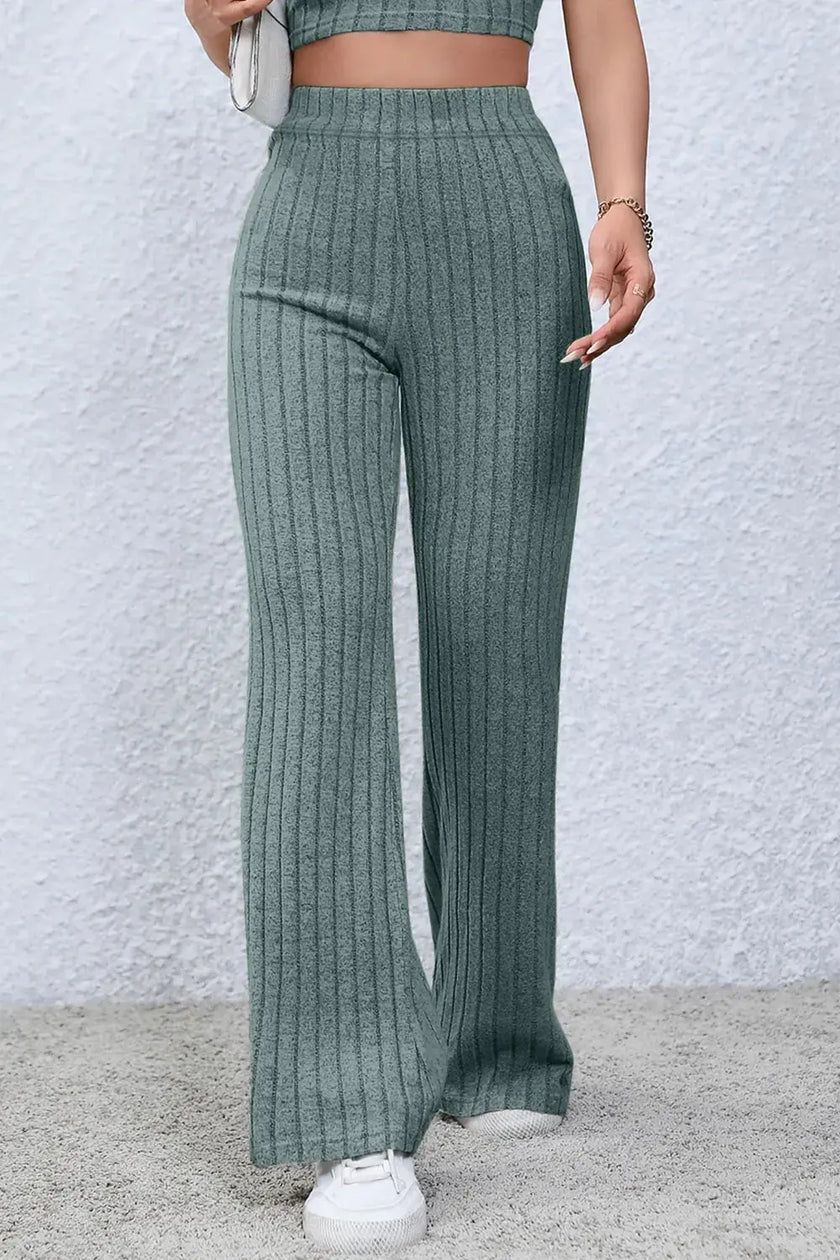 Basic Bae Full Size Ribbed High Waist Flare Pants  Style Ratio