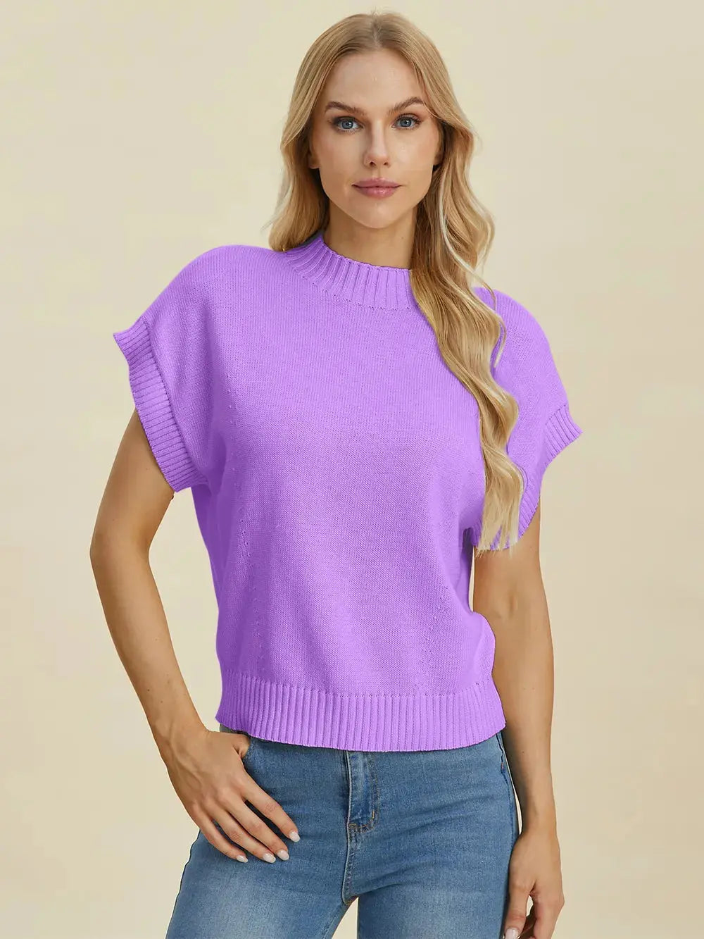 Double Take Full Size Mock Neck Short Sleeve Sweater  Style Ratio