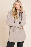 Bombom Contrast Drawstring Drop Shoulder Knit Hoodie  Style Ratio