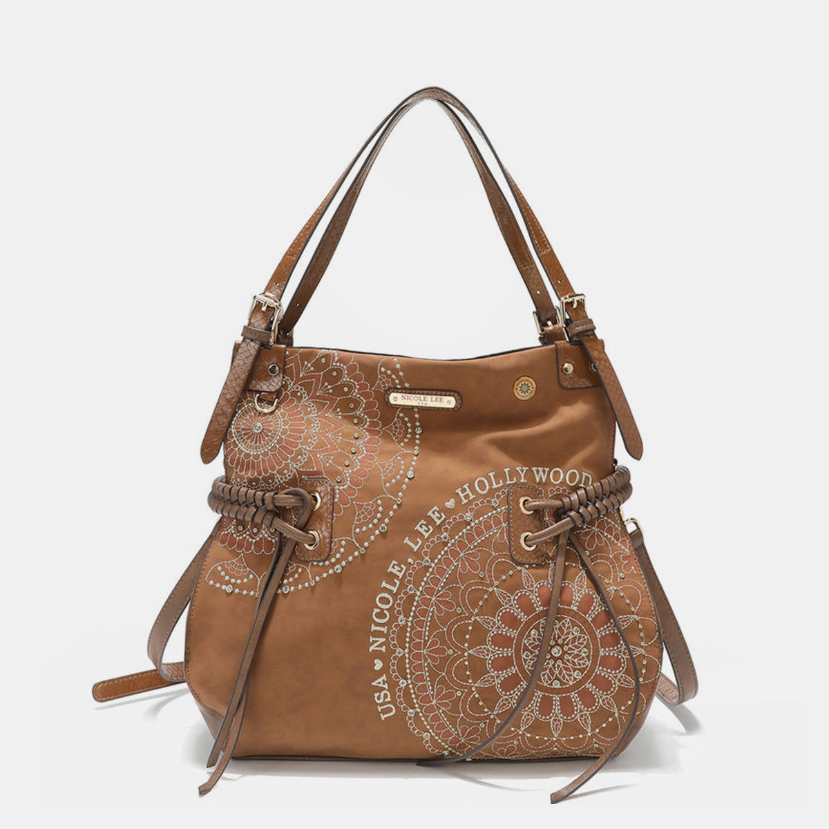 Side Braided Tassel Inlaid Rhinestone Embroidery Hobo Bag