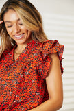 Double Take Floral Flutter Sleeve Notched Neck Blouse  Style Ratio