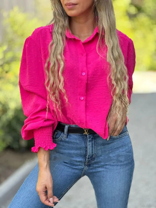 Swiss Dot Button Down Long Sleeve Shirt  Style Ratio