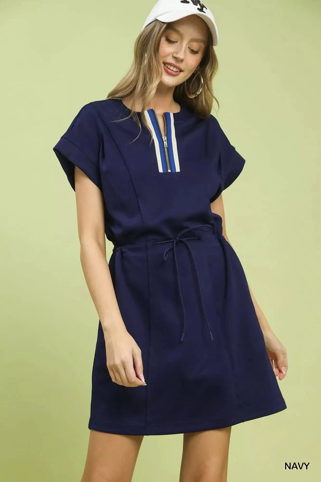 Umgee Knit Zip Front Drawstring Dress  Style Ratio