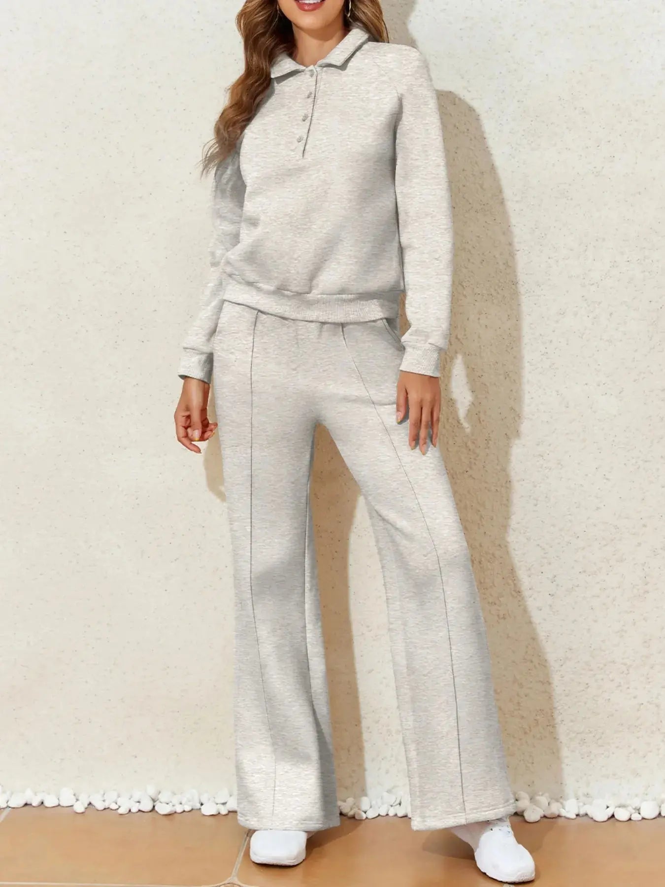 Collared Sweatshirt and High Waist Pants Active Set  Style Ratio