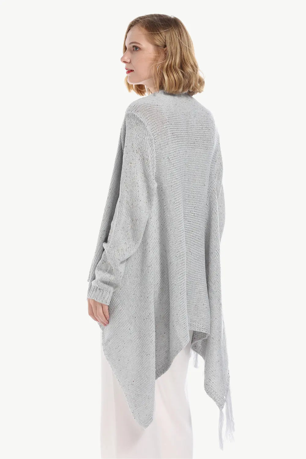 Angel Wings One-Button Tassel Tie Asymmetrical Hem Cardigan  Style Ratio