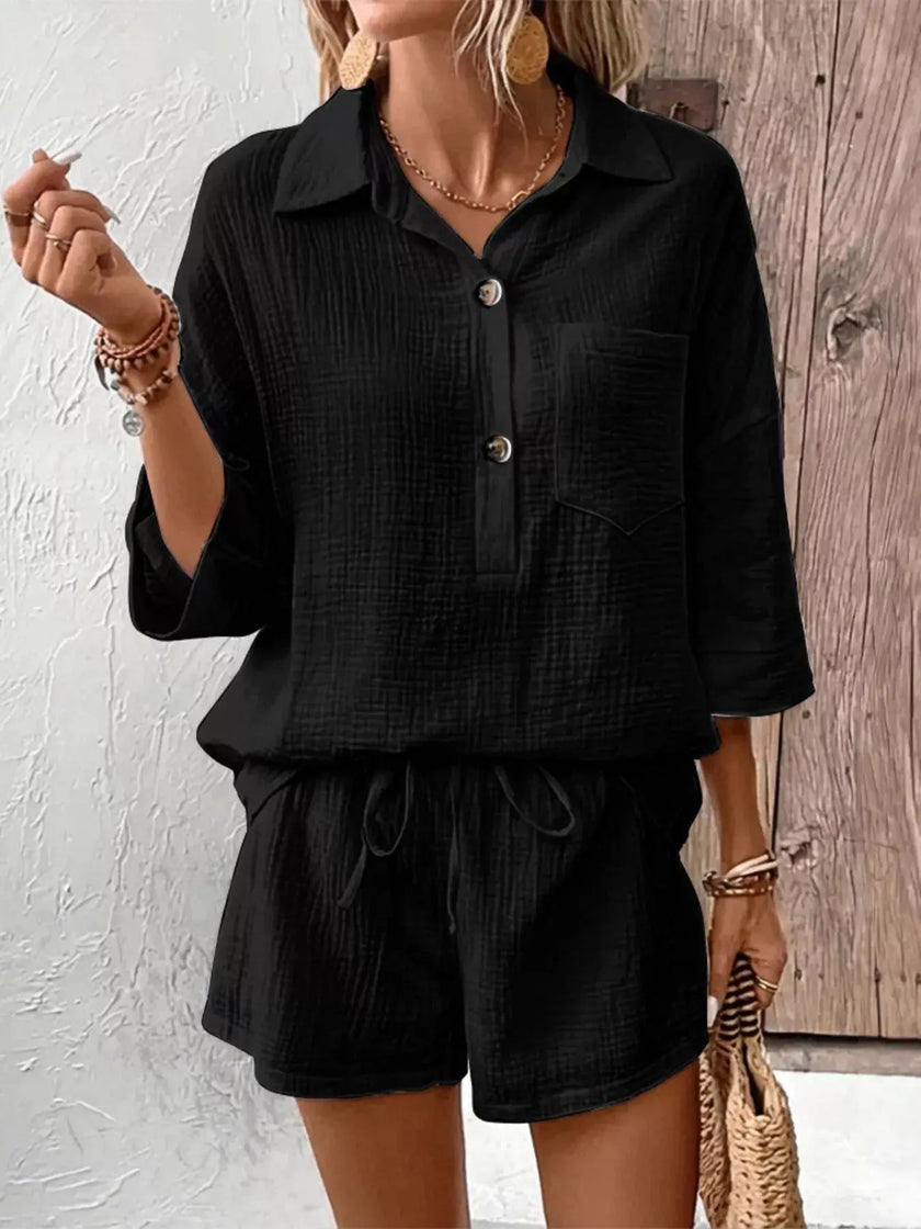 Button Detail Top and Shorts Set  Style Ratio