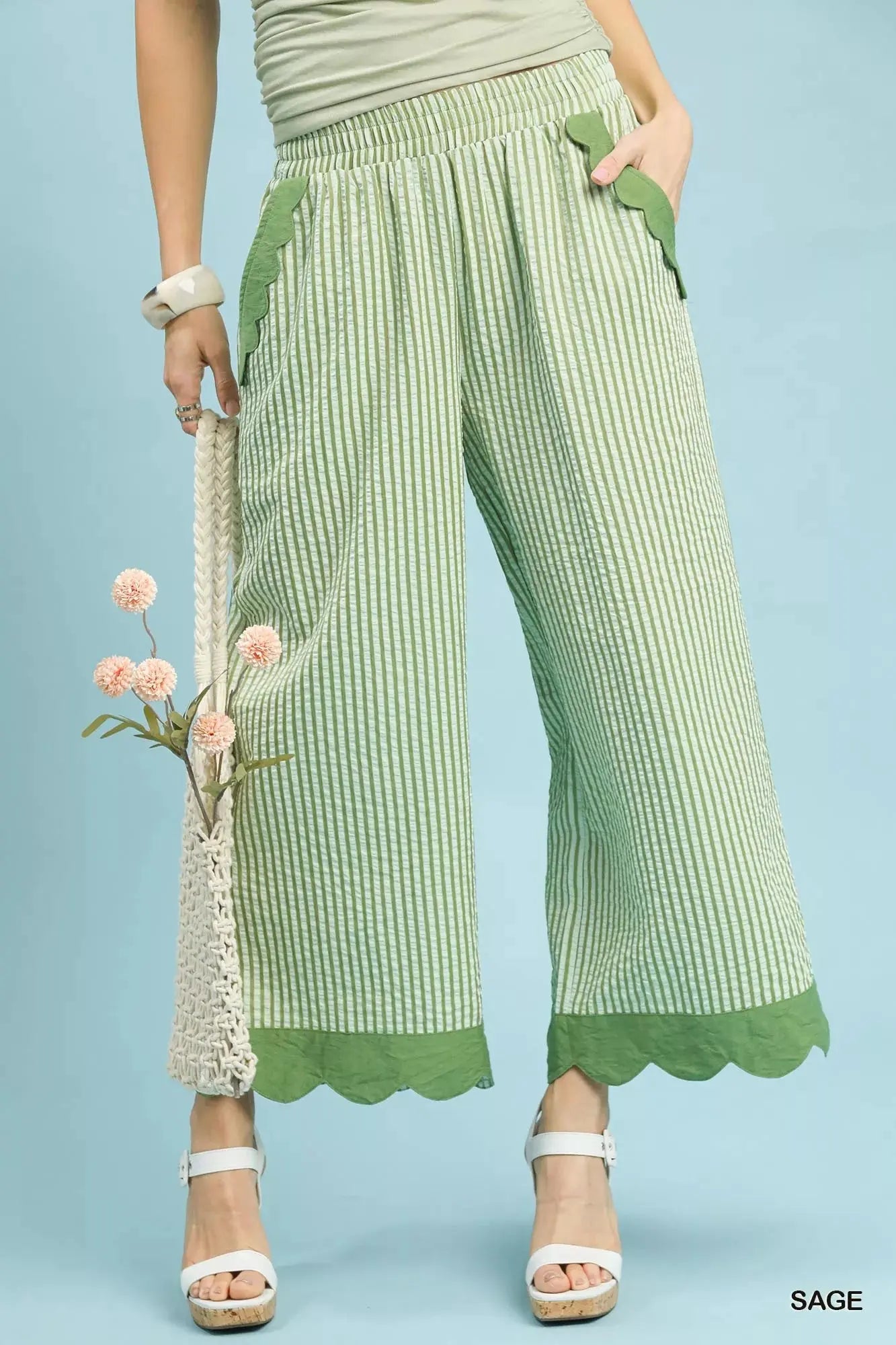 Umgee Stripe Scallop Hem Wide Leg Pants  Style Ratio