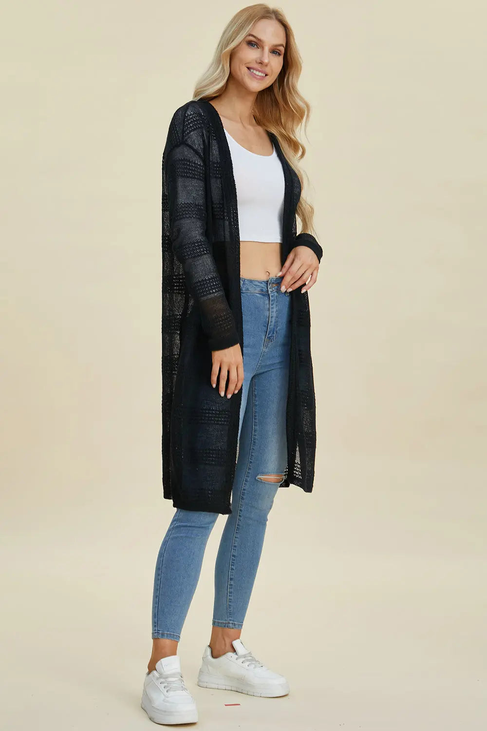 Double Take Open Front Longline Cardigan  Style Ratio