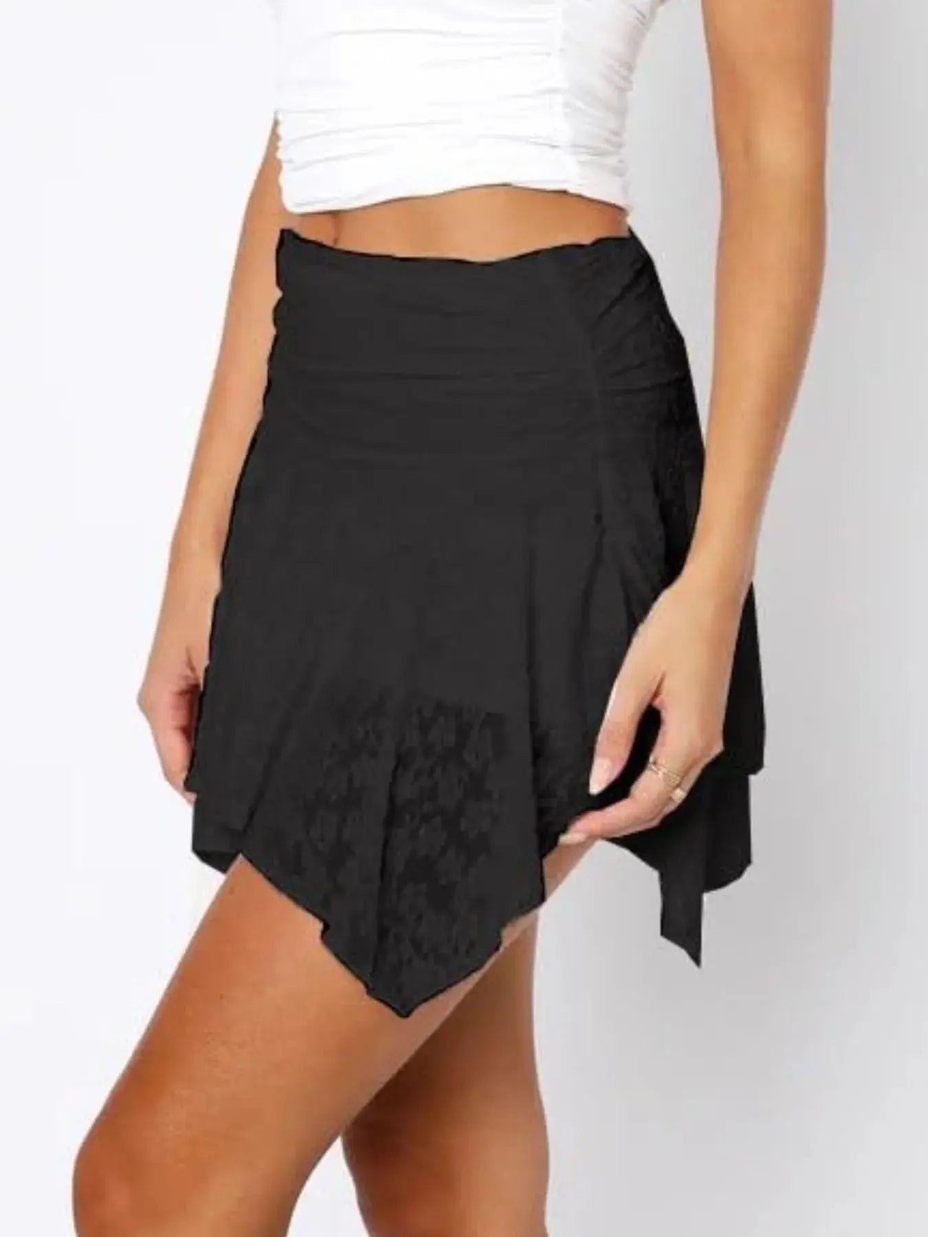 Asymmetric Hem Lace Ruffle Mini Skirt  Style Ratio