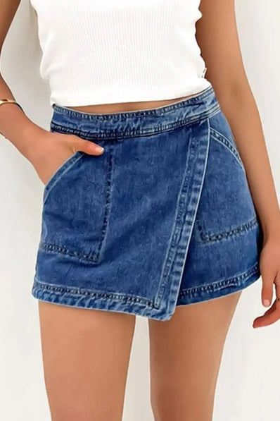 Asymmetrical Denim Skort with Pockets  Style Ratio
