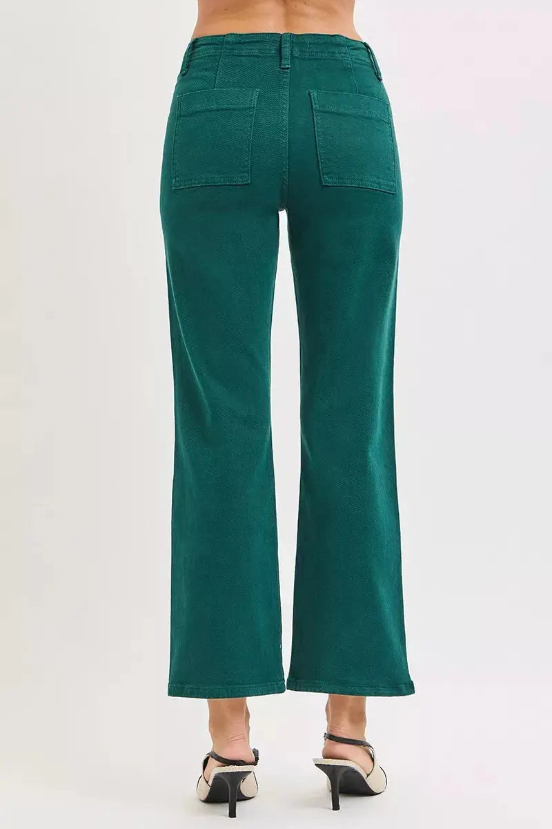 RISEN High Rise Ankle Flare Patch Pocket Jeans  Style Ratio