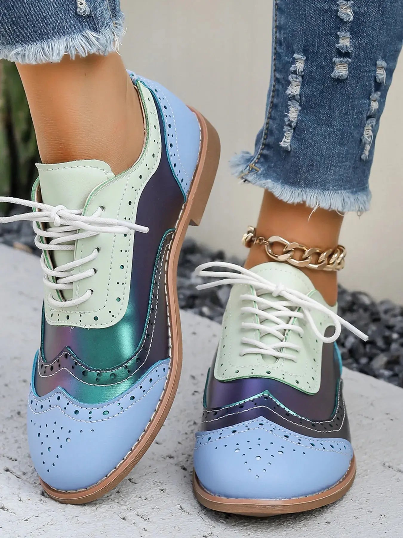 Round Toe Flats Color Block Loafers  Style Ratio