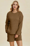 Double Take Texture Round Neck Long Sleeve Top and Shorts Set  Style Ratio