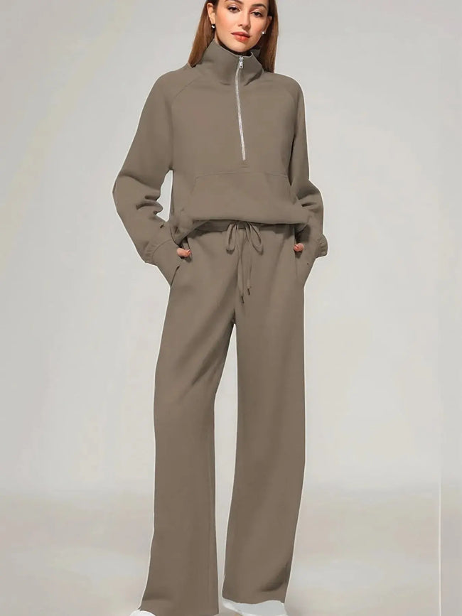 Half Zip Long Sleeve Top and Pants Set  Style Ratio