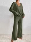 Ribbed V-Neck Top and Pants Loungewear  Style Ratio