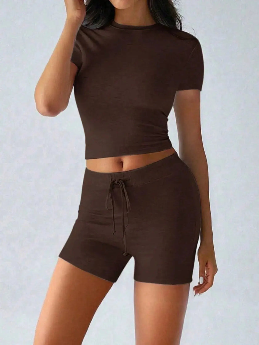 Round Neck Short Sleeve Top and Shorts Loungewear  Style Ratio