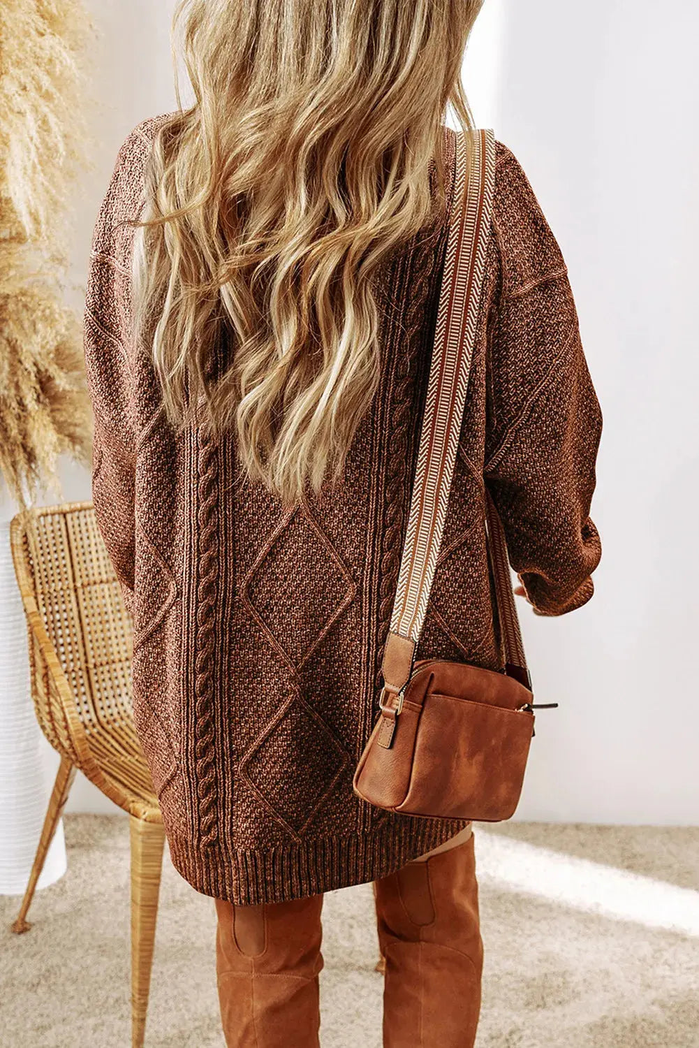 Cable-Knit Round Neck Sweater Dress  Style Ratio
