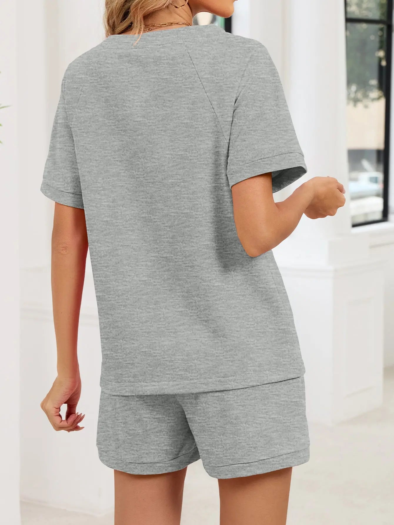 Notched Short Sleeve Top and Shorts Set  Style Ratio