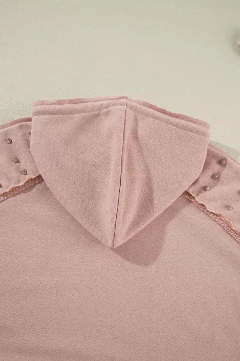 Drawstring Studded Shoulder Hoodie  Style Ratio