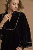 Umgee Velvet Long Sleeve Blouse with Contrast Trim  Style Ratio