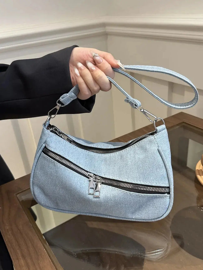 Denim Shoulder Bag with Zip  Style Ratio