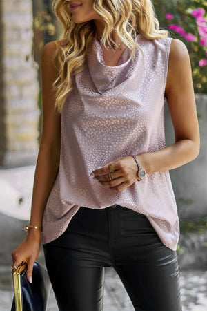 Animal Print Scarf Collar Sleeveless Loose Top  Style Ratio