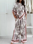 Asymmetrical Printed Top and Wide-Leg Pants Set  Style Ratio