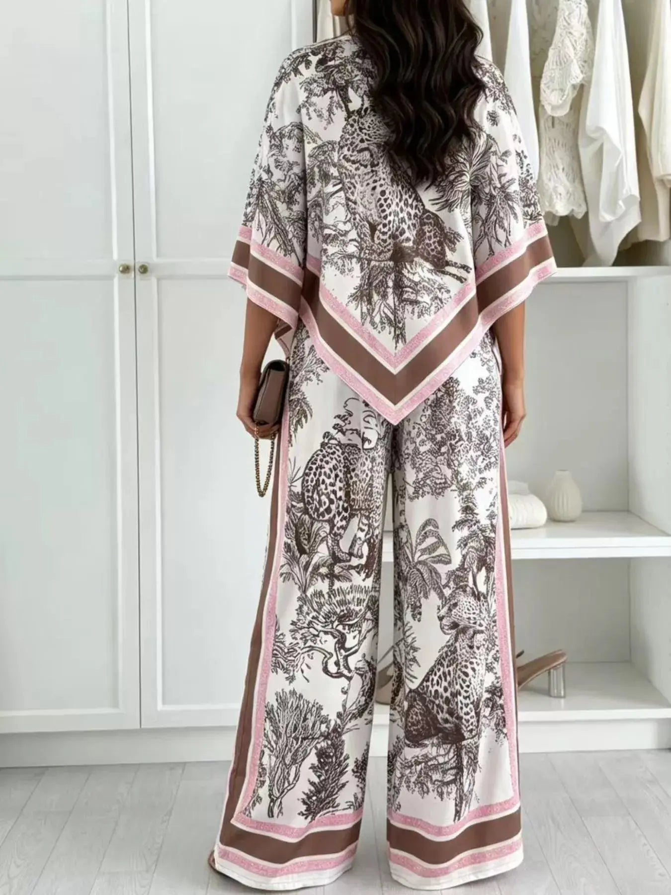 Asymmetrical Printed Top and Wide-Leg Pants Set  Style Ratio