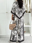 Asymmetrical Printed Top and Wide-Leg Pants Set  Style Ratio
