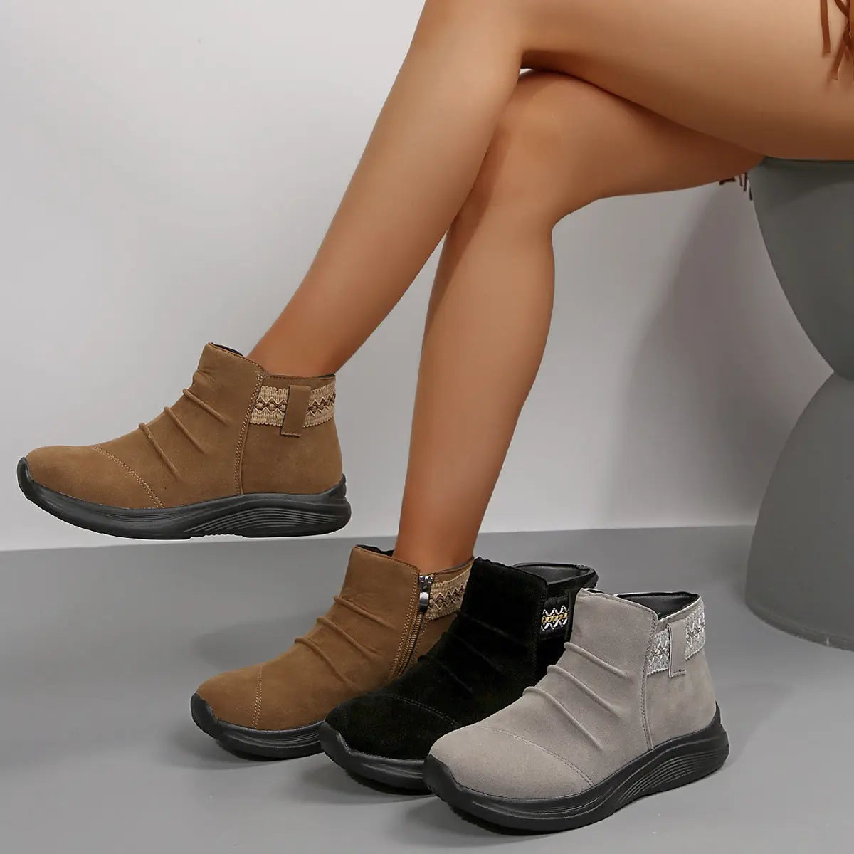 Pleated Side Zip Short Boots  Style Ratio
