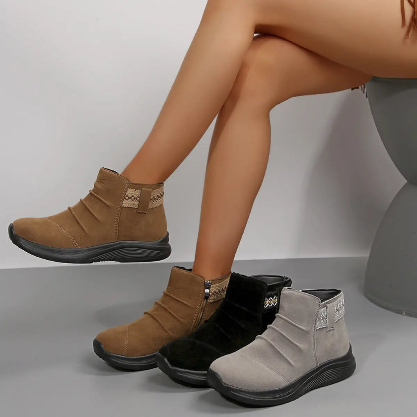 Pleated Side Zip Short Boots  Style Ratio