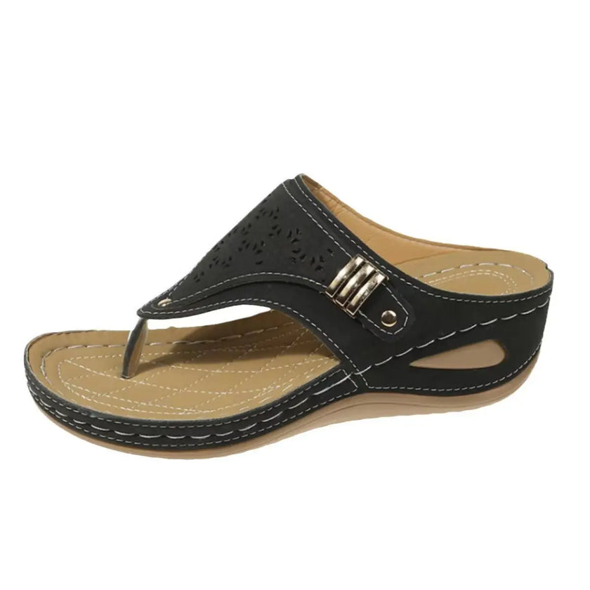 Round Toe Thick Bottom Herringbone Style Sandals - Style Ratio
