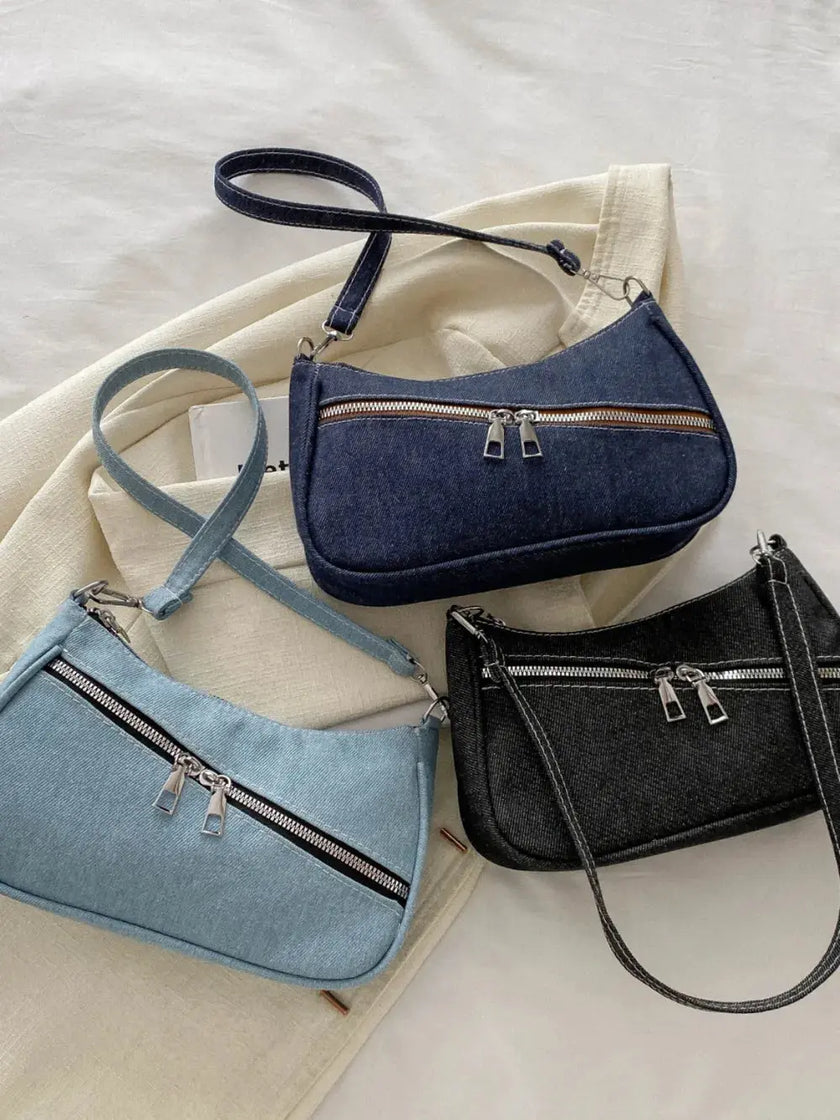 Denim Shoulder Bag with Zip  Style Ratio